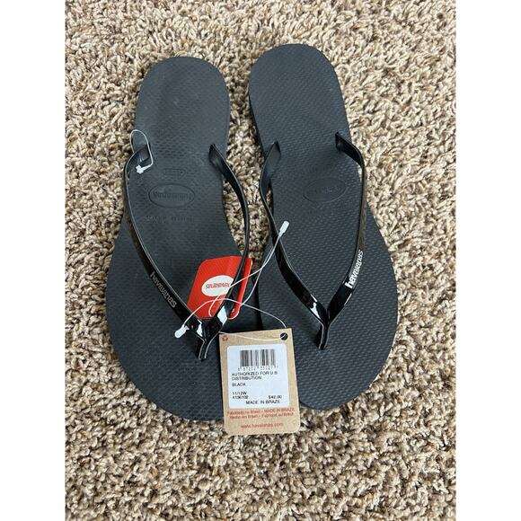 Havaianas Black Slim Flip Flops Women's Size 11/12W Brazil Rubber Sandals NWT - Picture 5 of 8